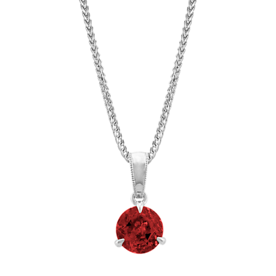 Gwen Natural Garnet Solitaire Pendant in Sterling Silver (22 in)