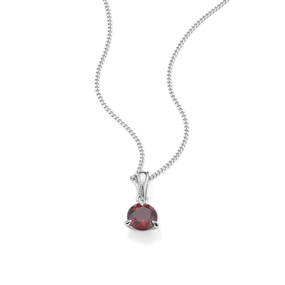 Garnet Solitaire Pendant in Sterling Silver