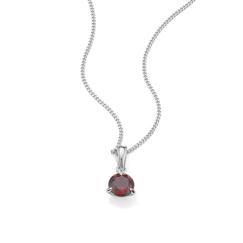 Garnet Solitaire Pendant in Sterling Silver