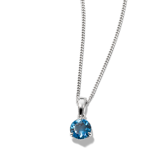 Gwen Natural London Blue Topaz Solitaire Pendant in Sterling Silver (22 in)