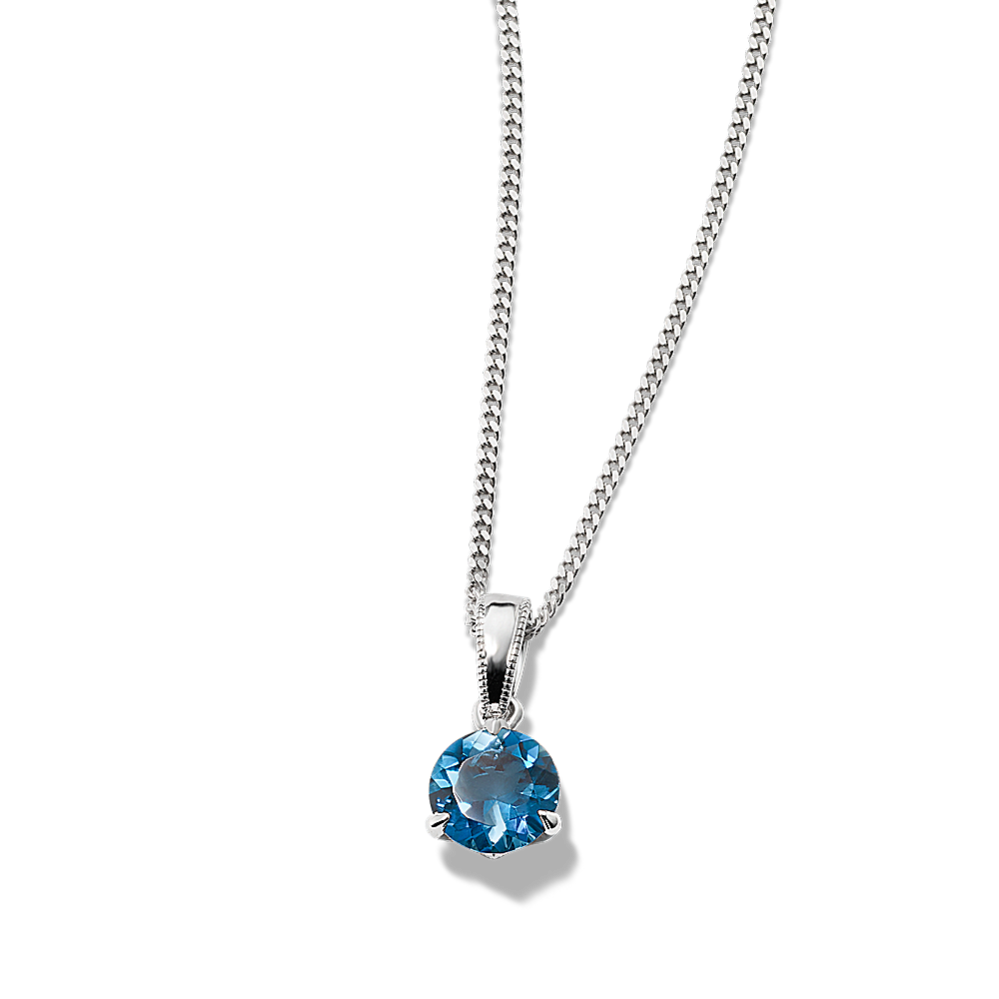 Blue Topaz Solitaire Pendant in Sterling Silver