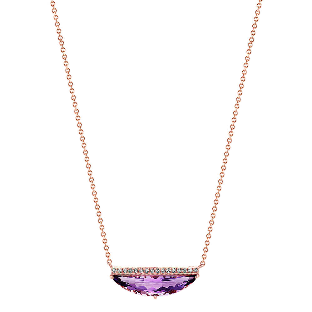 Half-Moon Amethyst and Round Diamond Necklace (18 in)