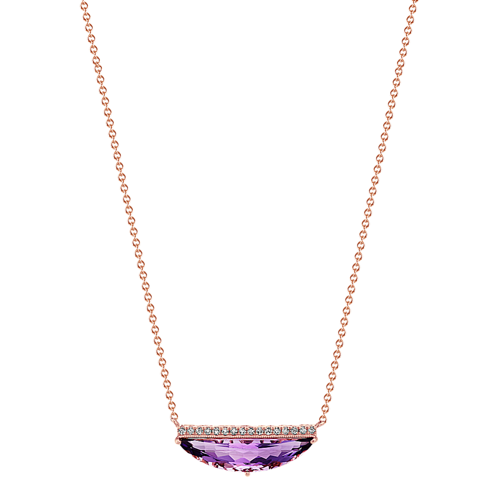 Half-Moon Amethyst and Round Diamond Necklace (18'')