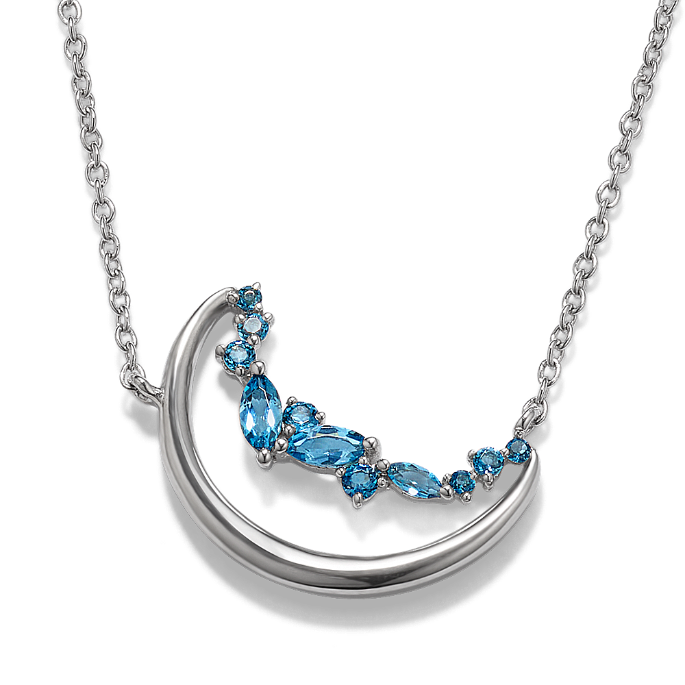 Half Moon London Blue Topaz Necklace in Sterling Silver (18 in) | Shane Co.