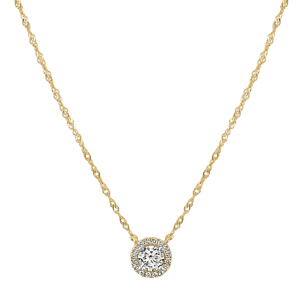 Halo Diamond Necklace in 14k Yellow Gold (18 in) | Shane Co.