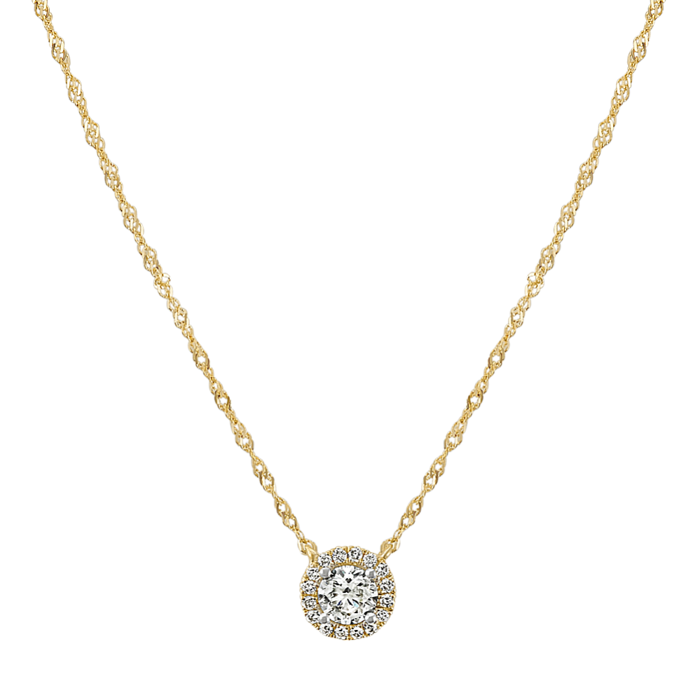Halo Diamond Necklace in 14k Yellow Gold (18 in)