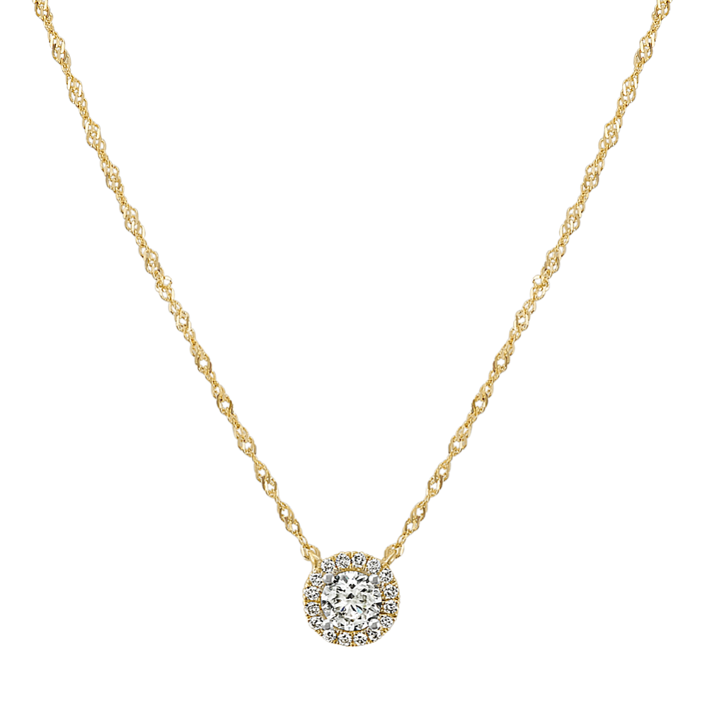 Halo Diamond Necklace in 14k Yellow Gold (18'')
