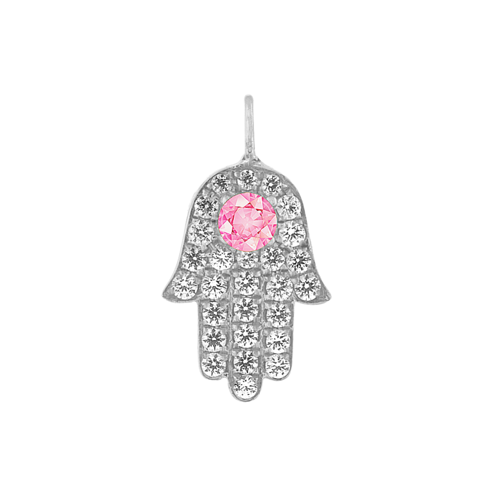 Hamsa Hand White Sapphire Charm in 14k White Gold