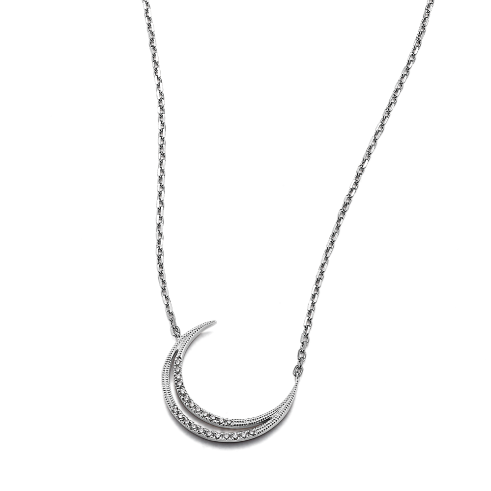 Crescent Moon Diamond Pendant in Sterling Silver