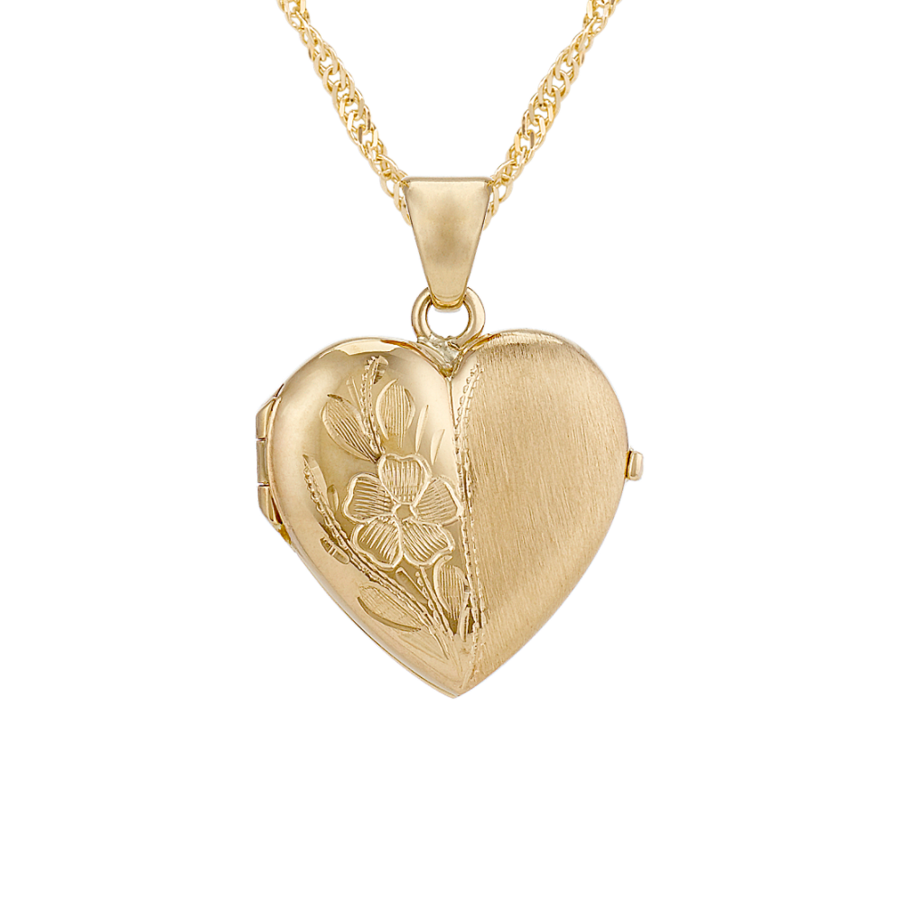 Heart Locket with Floral Detailing in 14k Yellow Gold (18 in)