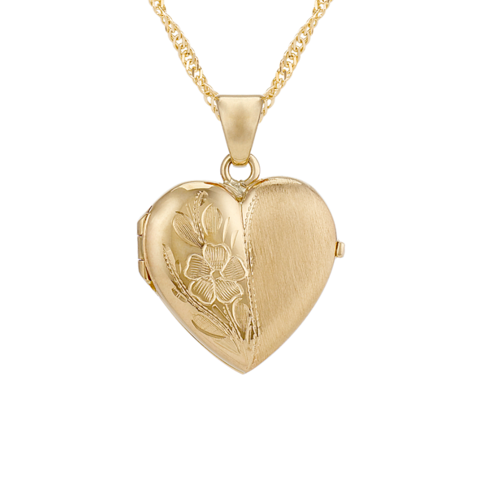 Heart Locket with Floral Detailing in 14k Yellow Gold (18'')