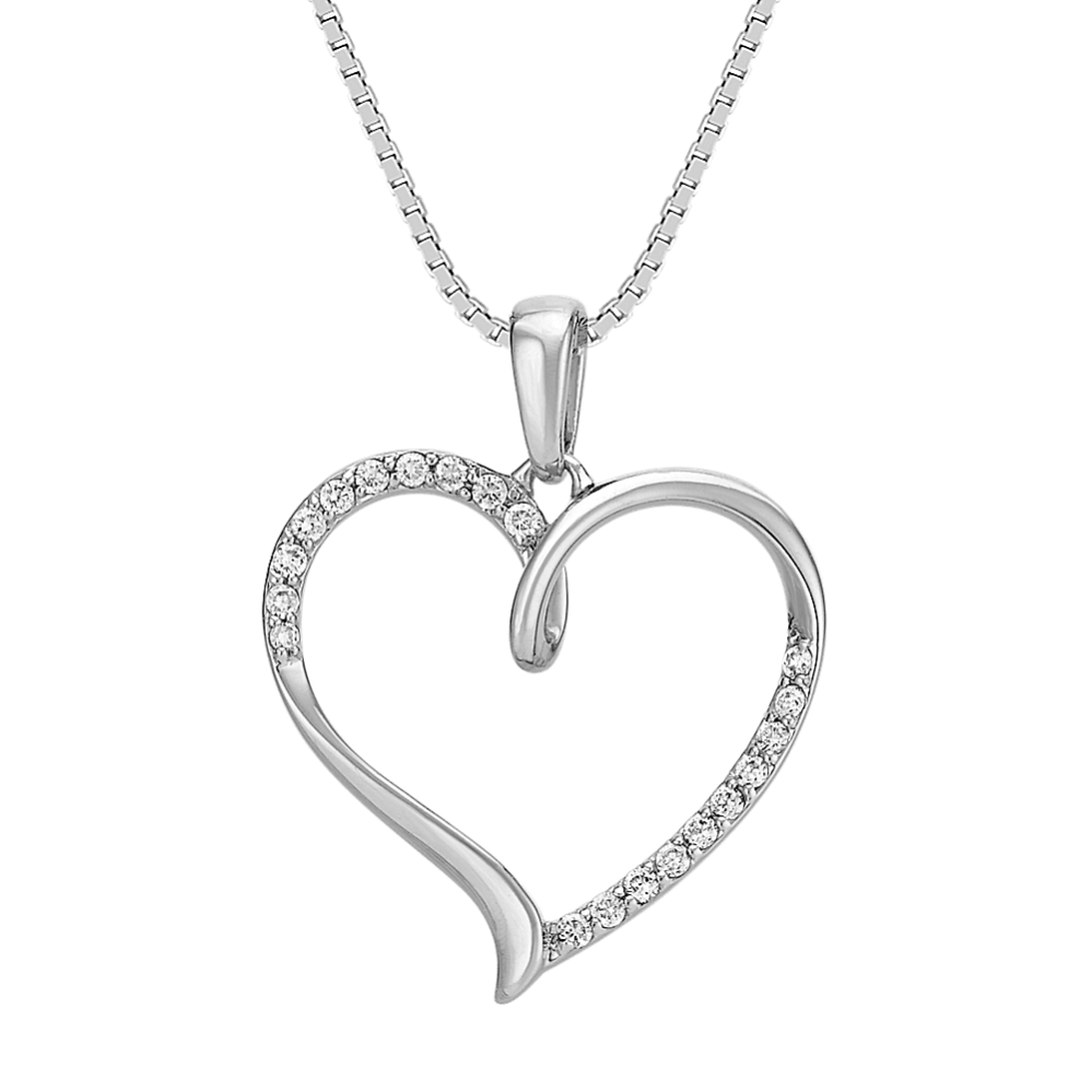 Heart Pendant in Sterling Silver with Round Diamonds (18 in)