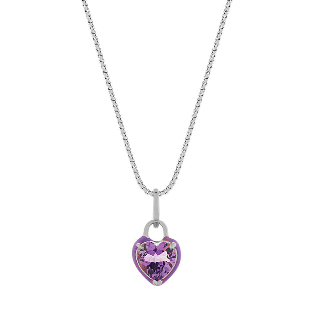 Heart-Shaped Amethyst Pendant in 14k White Gold (18'')