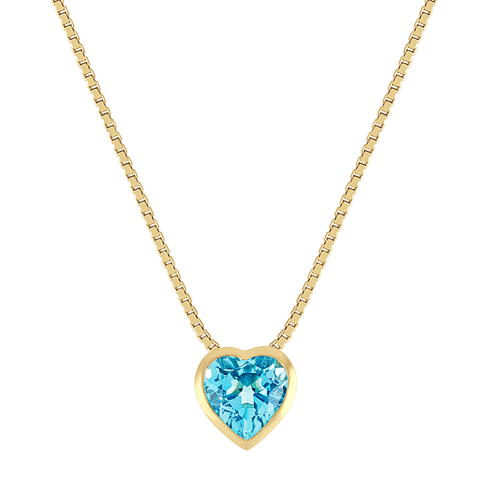 Heart Shaped Blue Topaz Pendant in 14k Yellow Gold (18'')