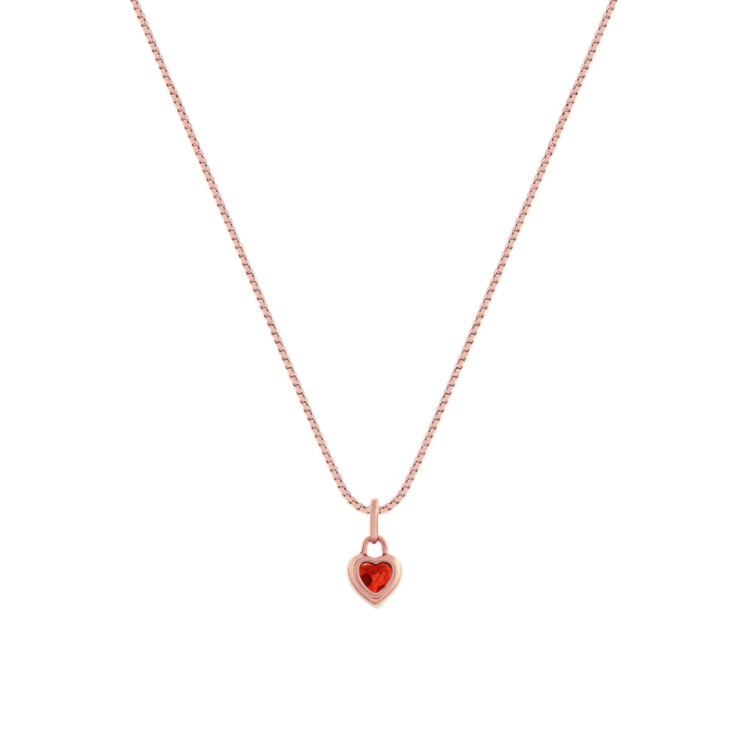 Heart-Shaped Natural Garnet Pendant in 14k Rose Gold (18 in)