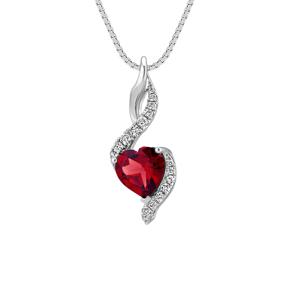 Paradise Natural Garnet and Natural Diamond Swirl Pendant in Sterling Silver (18 in)