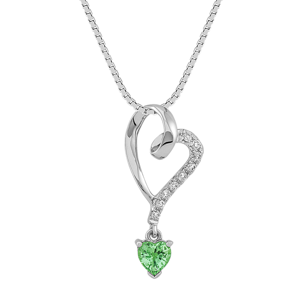 Heart-Shaped Green Sapphire and Diamond Heart Pendant (18 in)