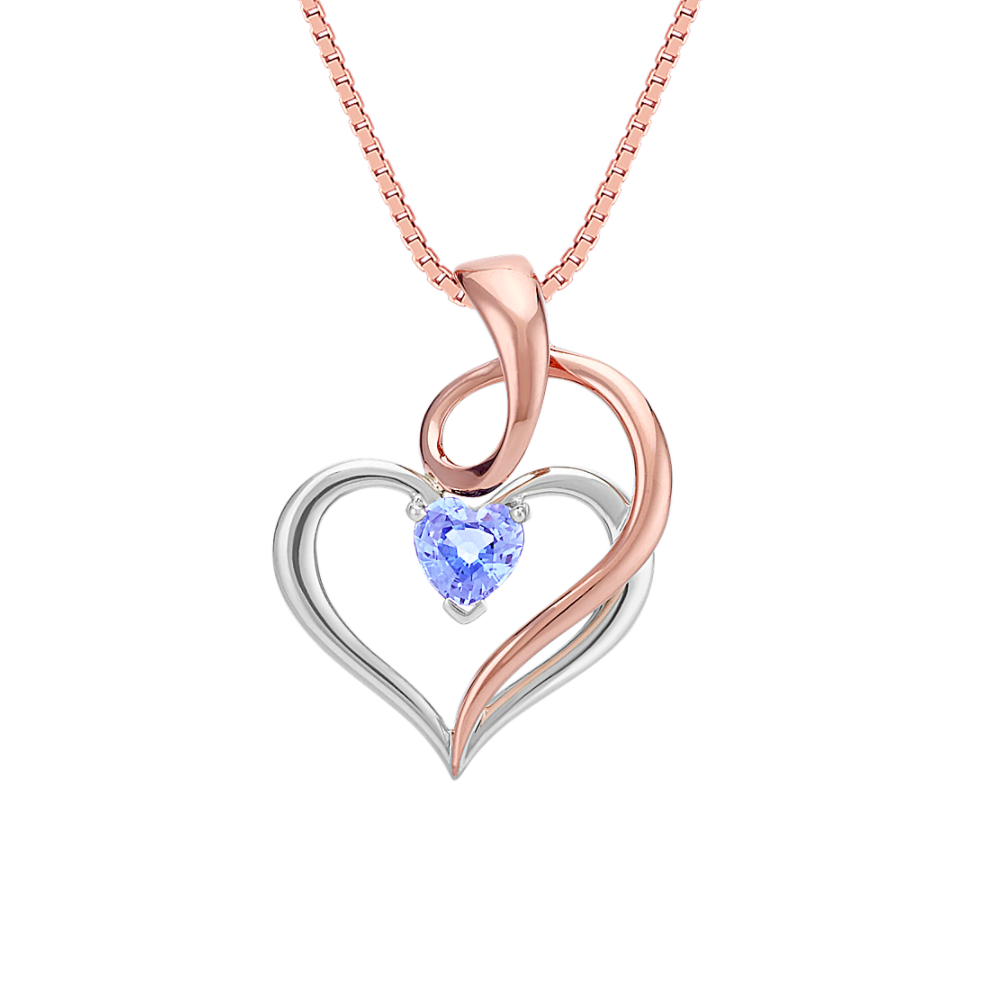 Heart Shaped Ice Blue Sapphire Swirl and Heart Pendant (18 in)