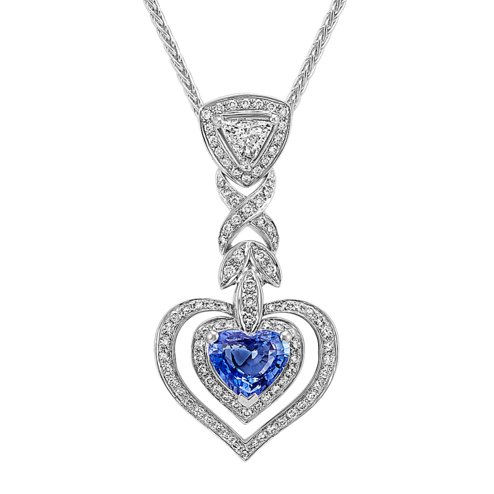 Heart-Shaped Ice Blue Sapphire, Trillion and Round Diamond Pendant (18 in)
