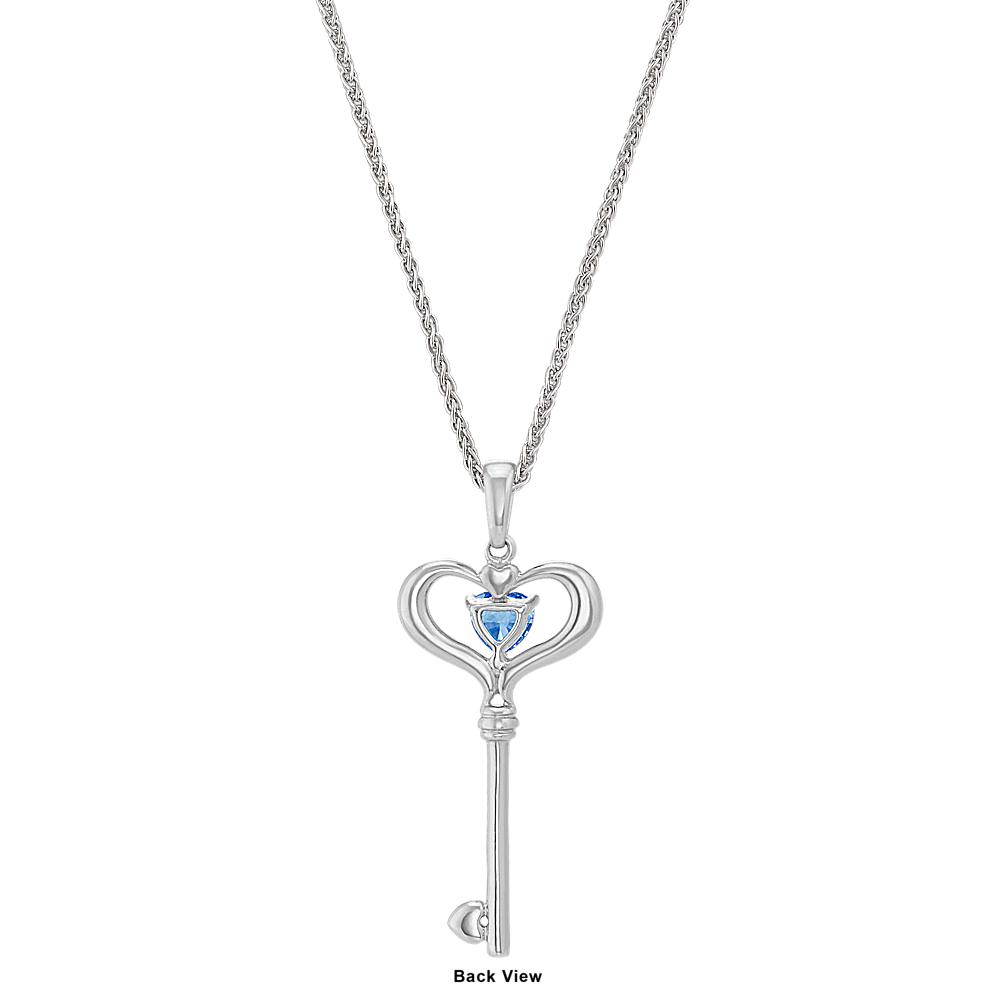 Heart-Shaped Kentucky Blue Sapphire Key Pendant in Sterling Silver (20 ...