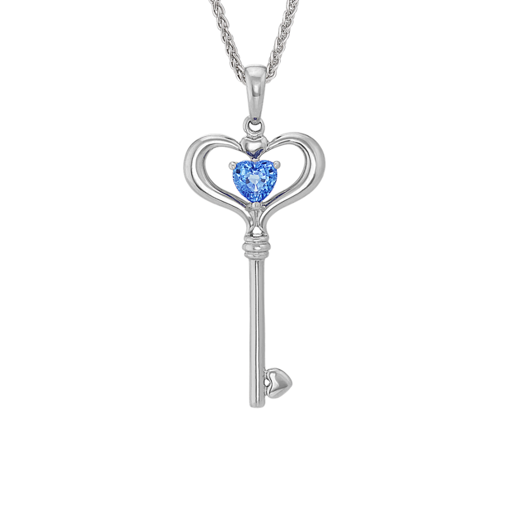 Heart-Shaped Kentucky Blue Sapphire Key Pendant in Sterling Silver (20 in)