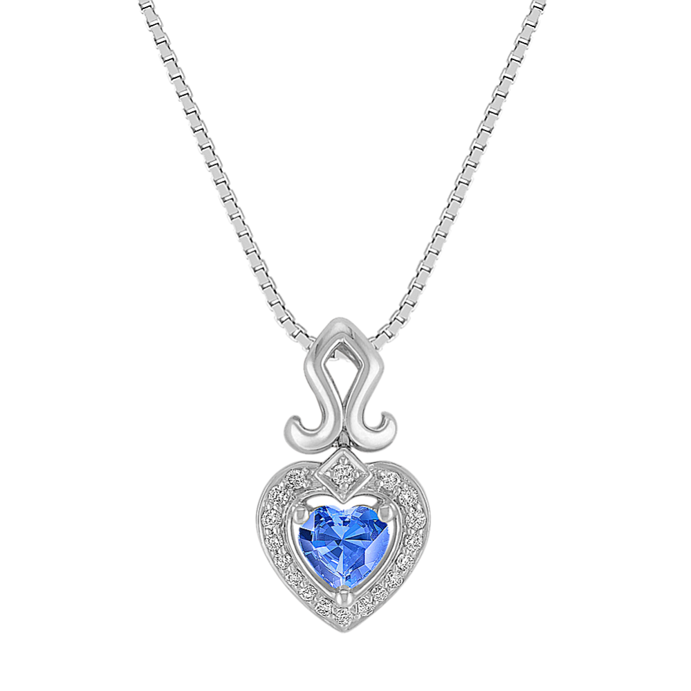 Heart-Shaped Kentucky Blue Sapphire Pendant in Sterling Silver (18 in)