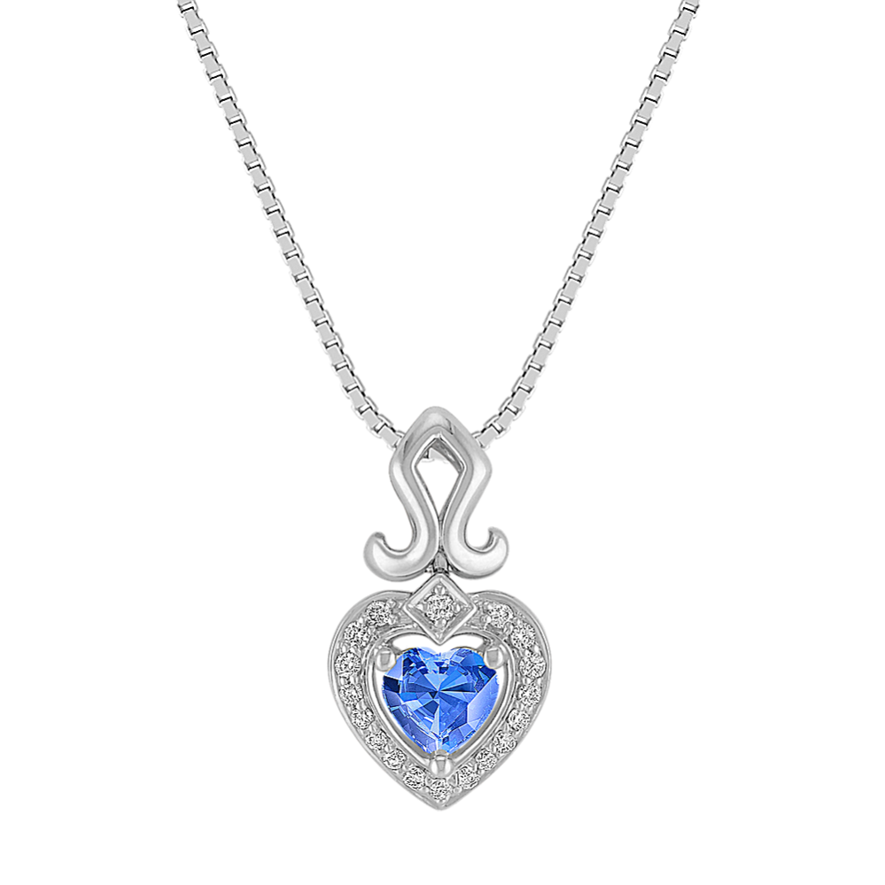 Heart-Shaped Kentucky Blue Sapphire Pendant in Sterling Silver (18'')