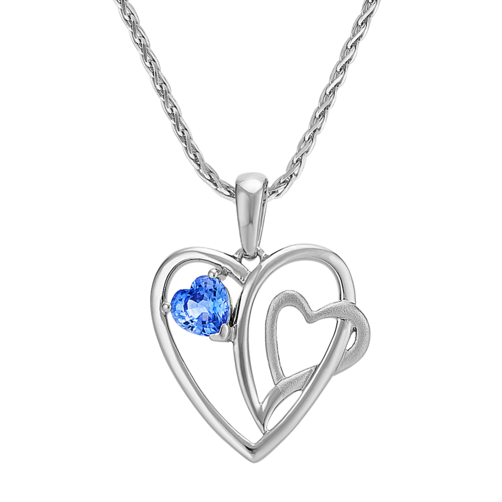 Heart Shaped Kentucky Blue Sapphire Sterling Silver Heart Pendant (18 in)