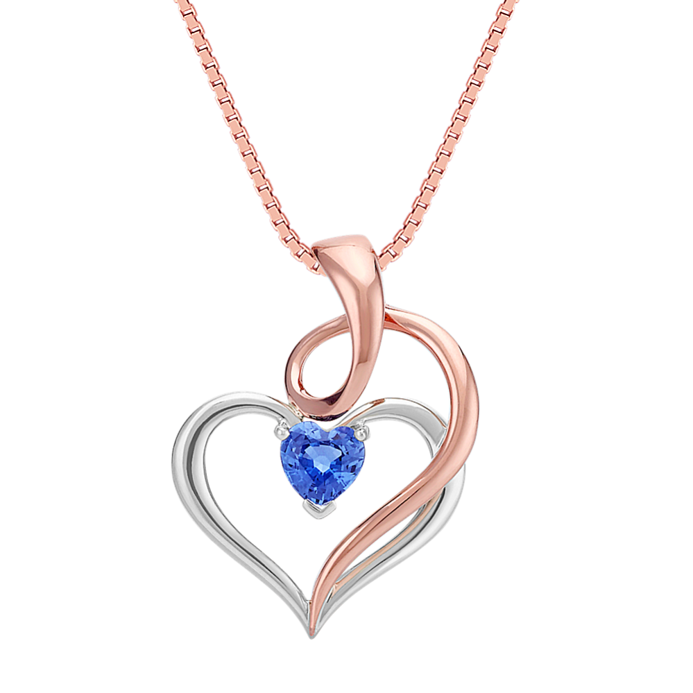 Heart Shaped Kentucky Blue Sapphire Swirl and Heart Pendant (18 in)