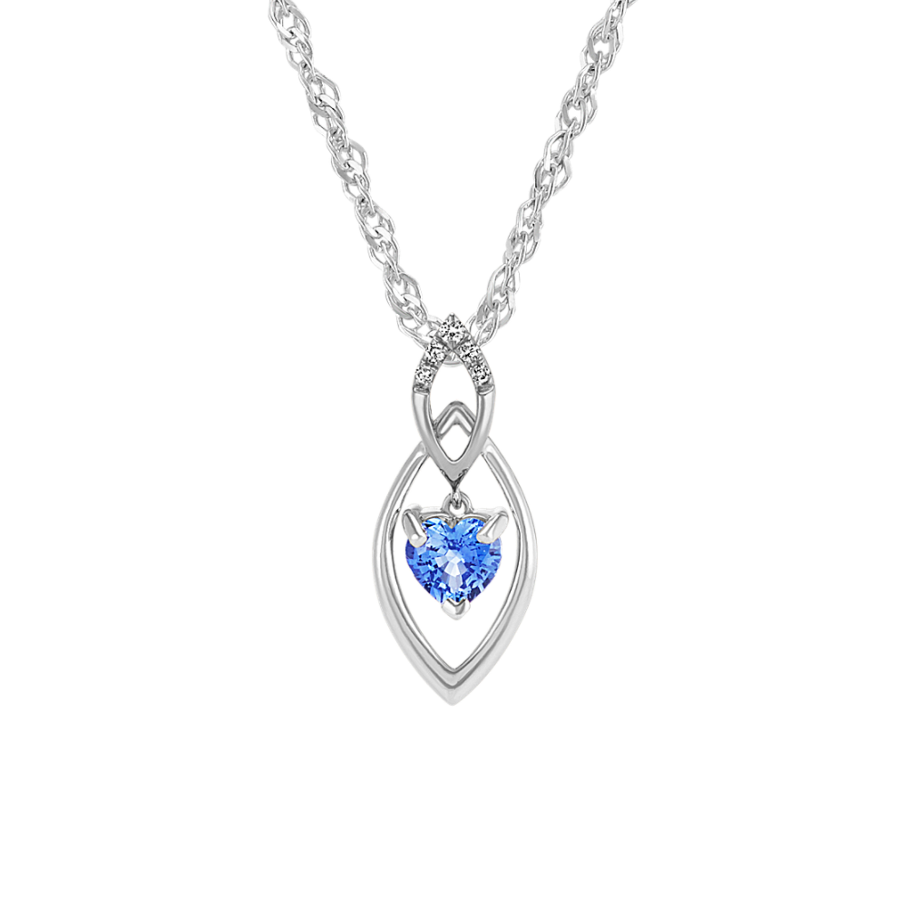 Lila Kentucky Blue Natural Sapphire and Natural Diamond Heart Pendant in Sterling Silver (20 in)