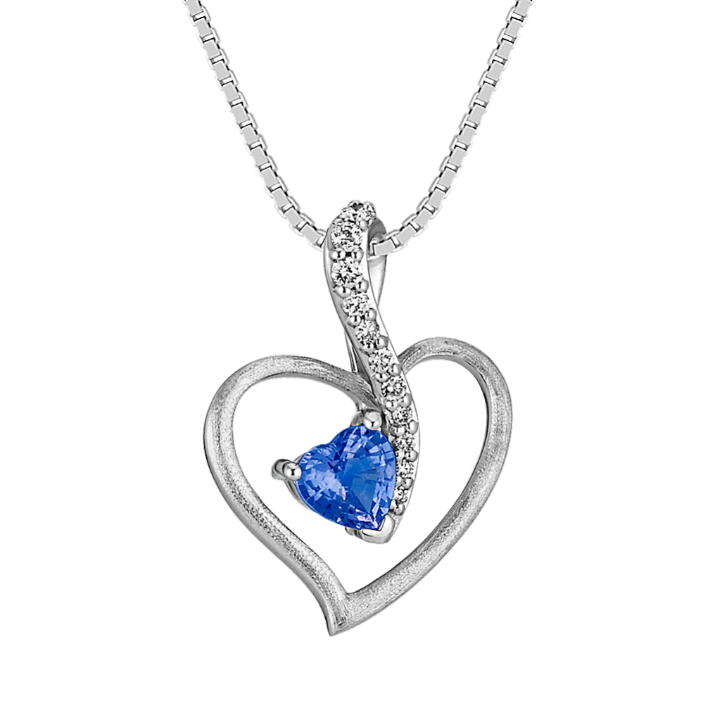 Heart-Shaped Kentucky Blue Sapphire and Round Diamond Pendant (18 in)