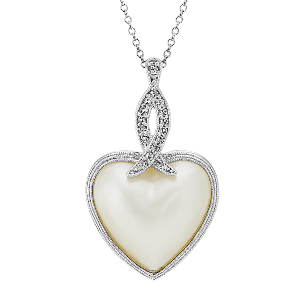 Heart-Shaped Mabe Cultured Pearl and White Sapphire Pendant (20'')