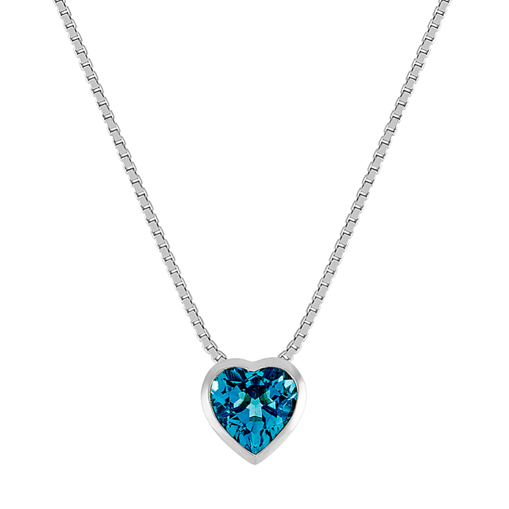 Heart-Shaped Blue Topaz Pendant (18'')