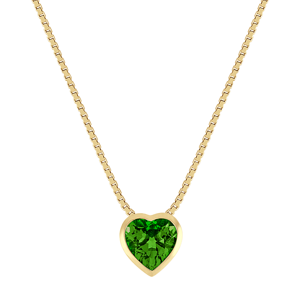 Heart-Shaped Chrome Diopside Pendant in 14k Yellow Gold (18 in)