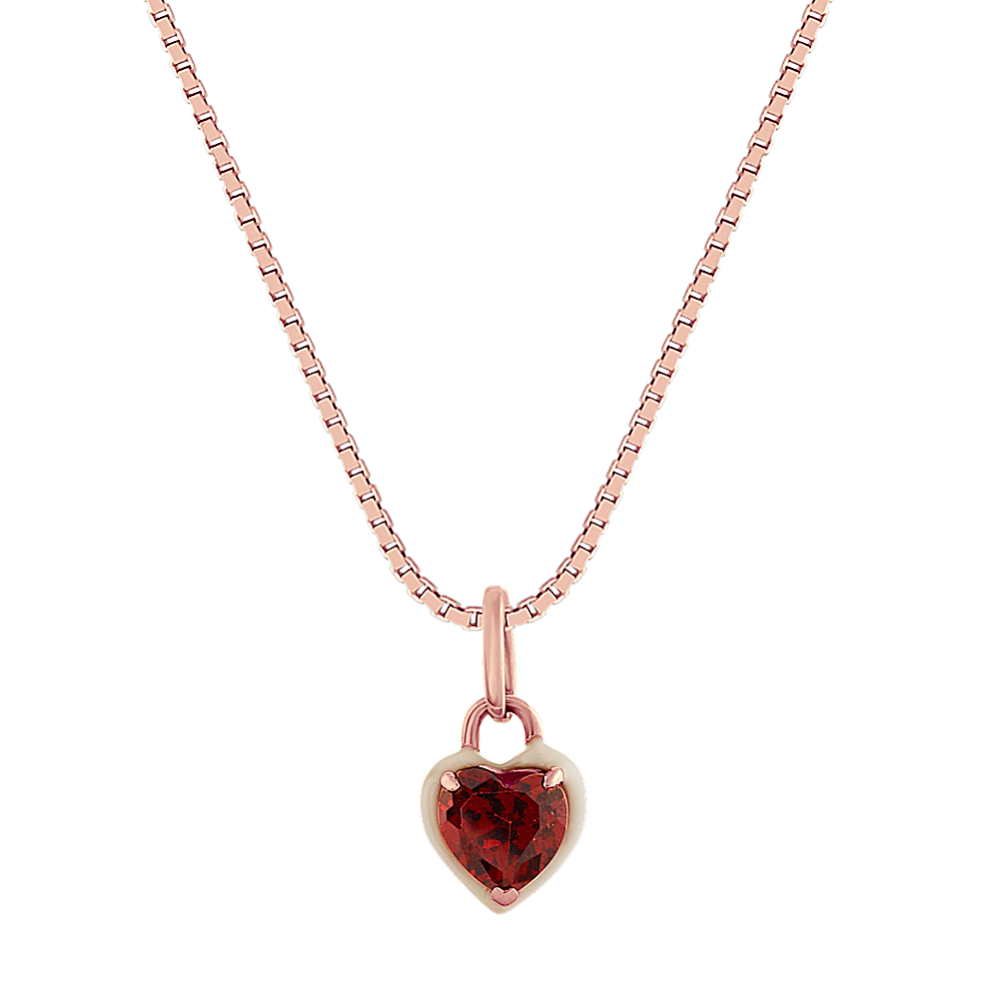 Heart-Shaped Garnet Pendant in 14k Rose Gold (18 in)