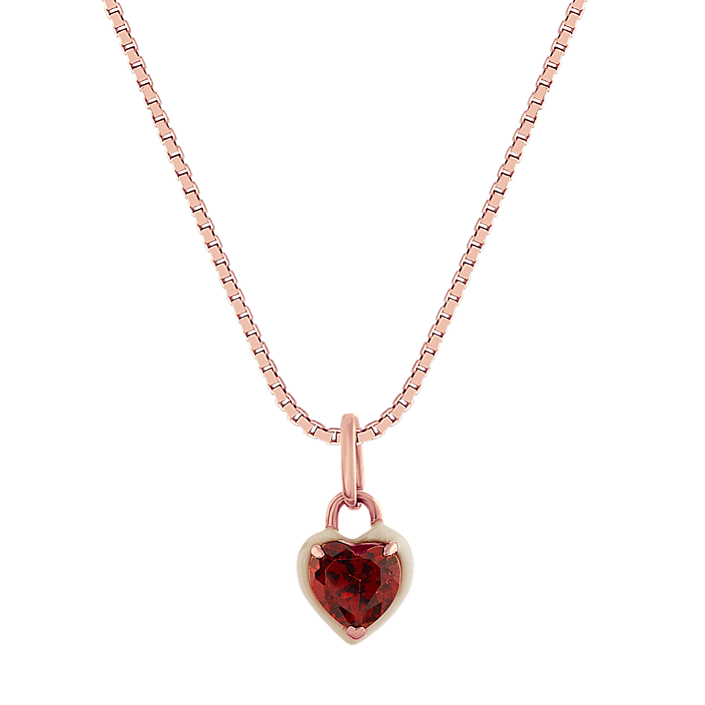 Heart-Shaped Garnet Pendant in 14k Rose Gold (18'')