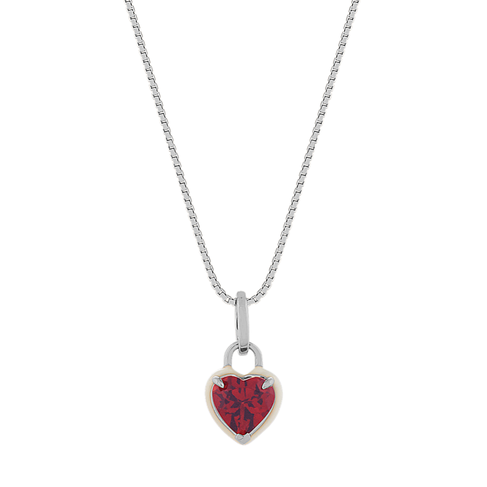 Heart-Shaped Garnet Pendant in 14k White Gold (18'')