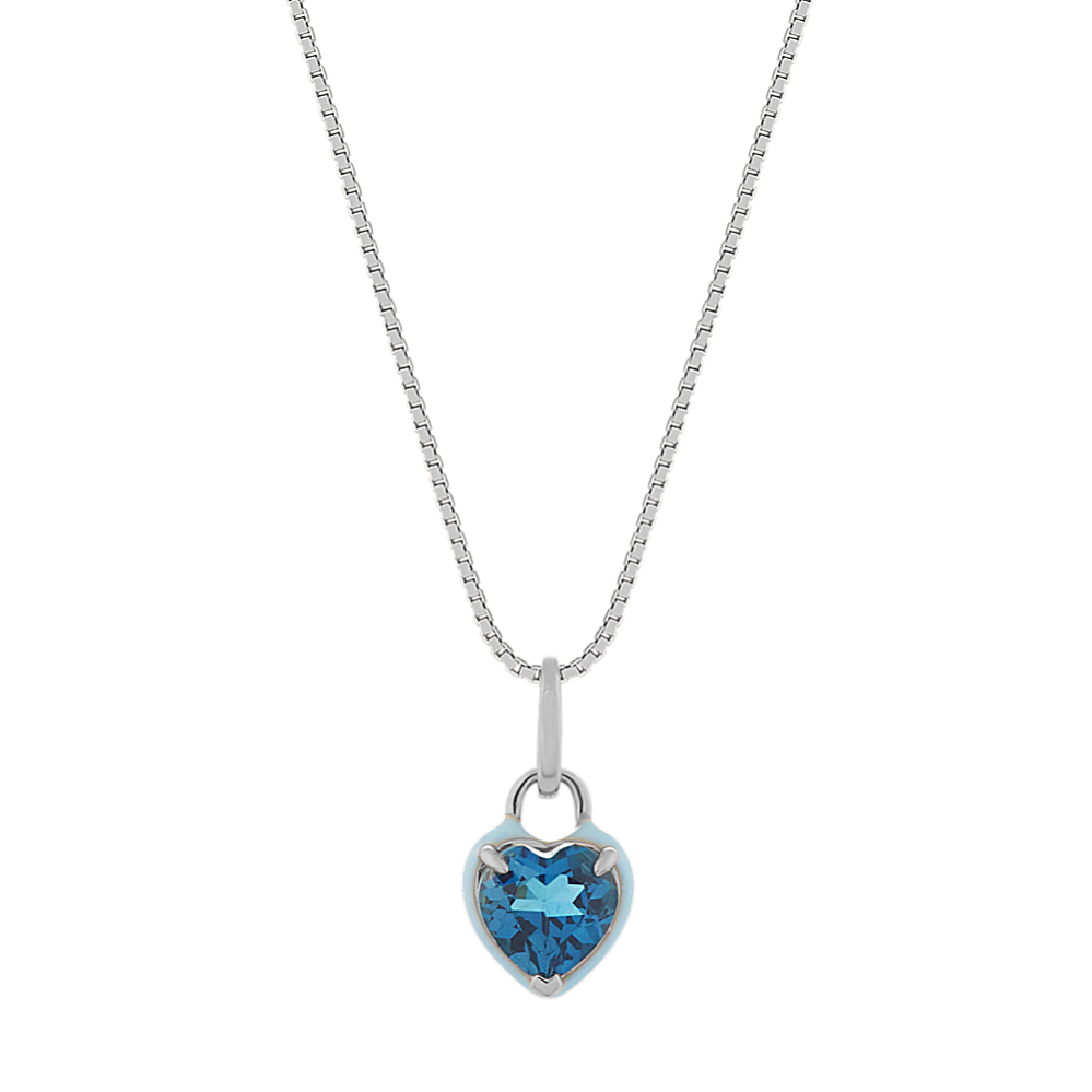 Heart-Shaped London Blue Topaz Pendant in 14k White Gold (18'')