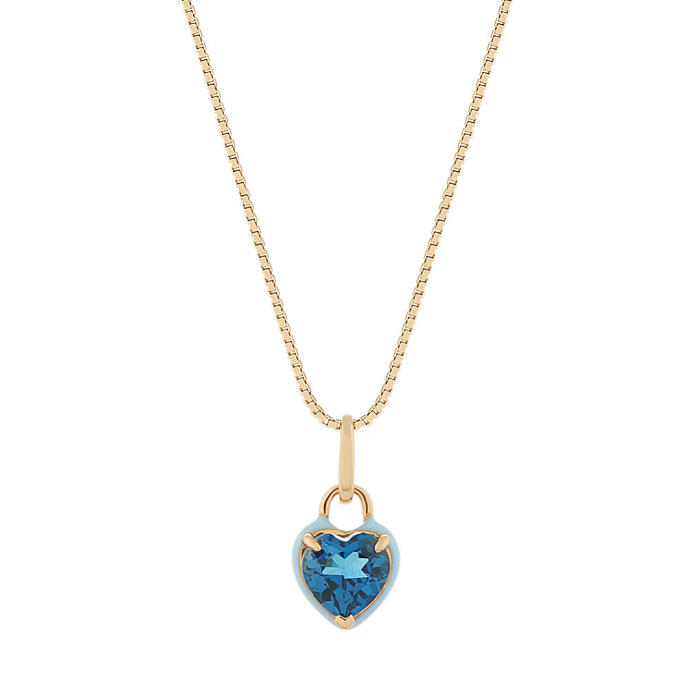 Heart-Shaped London Blue Topaz Pendant in 14k Yellow Gold (18'')