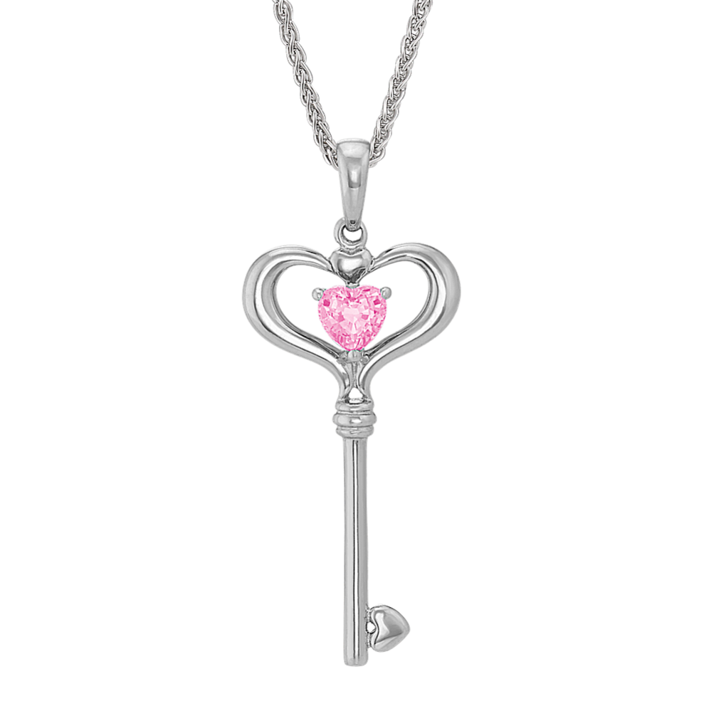 Heart-Shaped Pink Sapphire Key Pendant (24 in.)