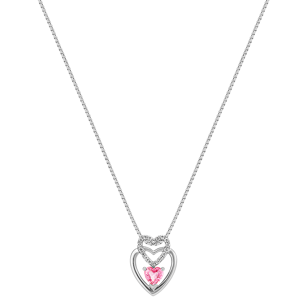 Heart Shaped Pink Sapphire and Round Diamond Heart Pendant (18 in ...