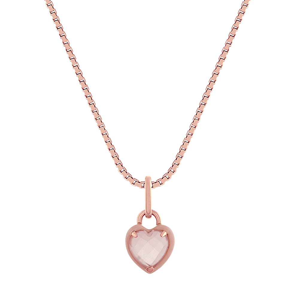 Heart-Shaped Pink Quartz Pendant in 14k Rose Gold (18'')