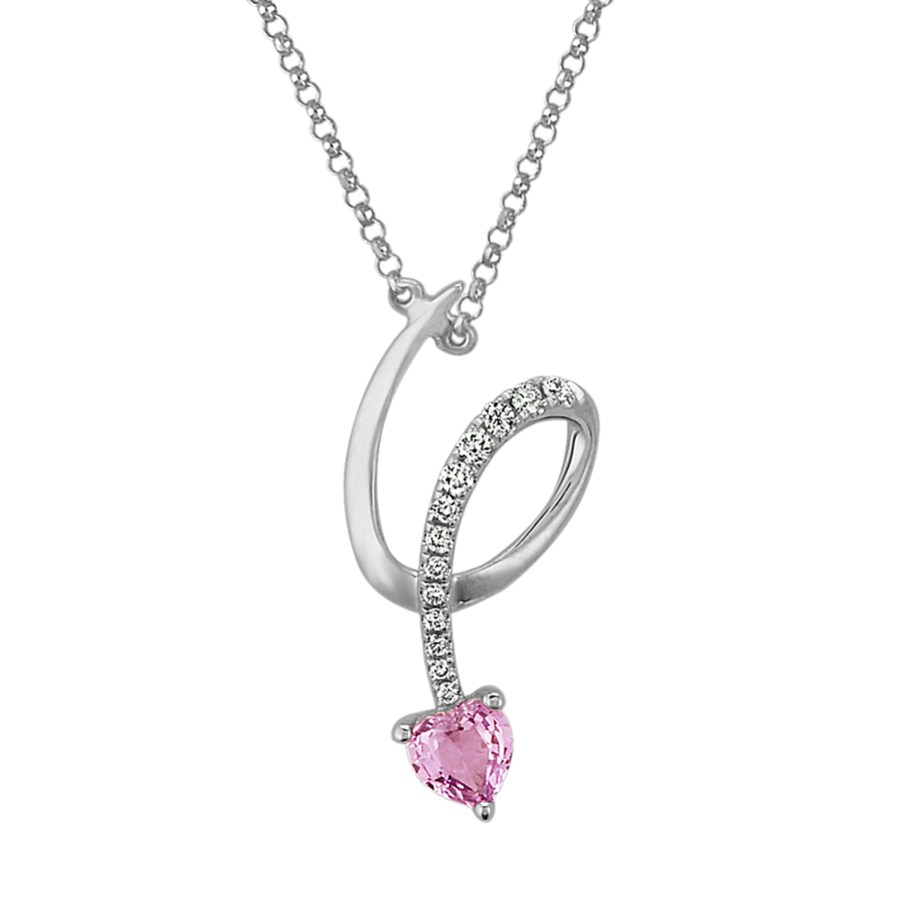 Heart-Shaped Pink Sapphire and Diamond Necklace (18 in)