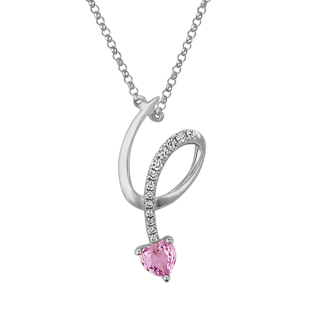 Heart-Shaped Pink Sapphire and Diamond Necklace (18'')