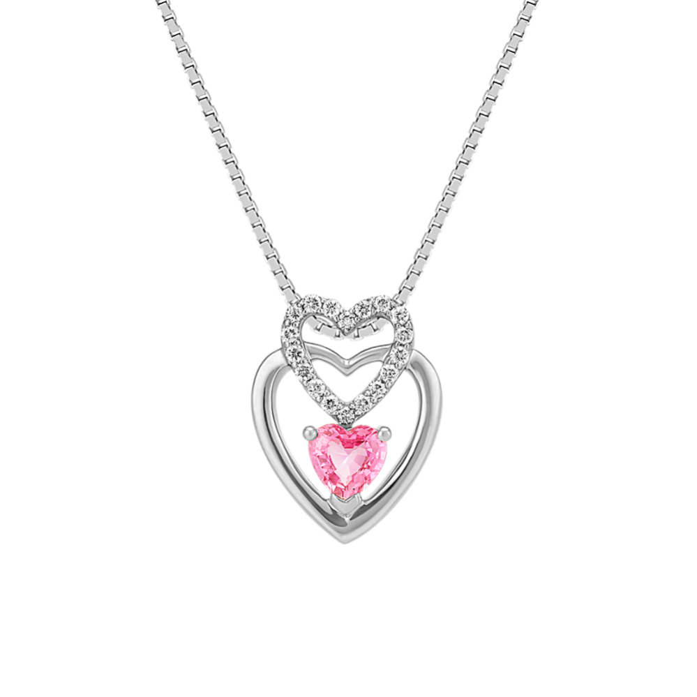 Heart Shaped Pink Sapphire and Round Diamond Heart Pendant (18 in ...