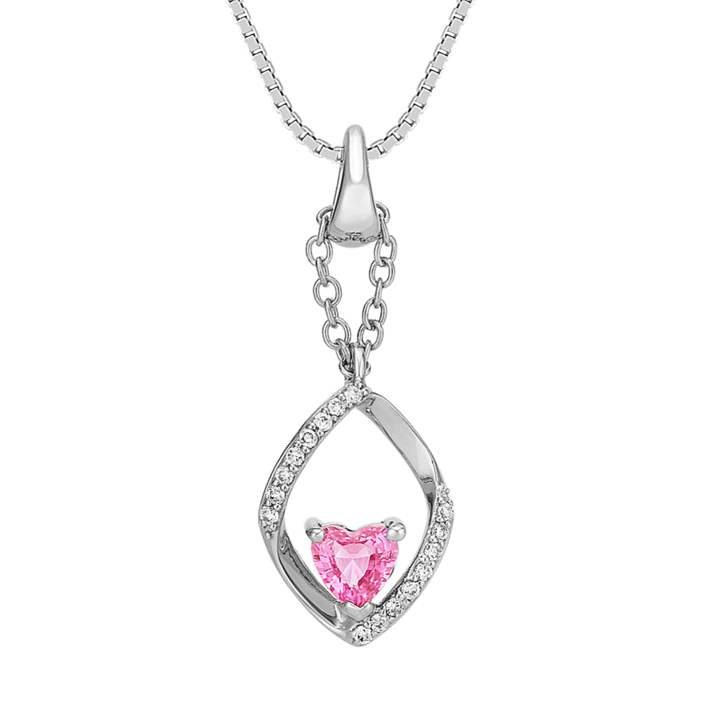 Heart Shaped Pink Sapphire and Round Diamond Pendant (18 in)