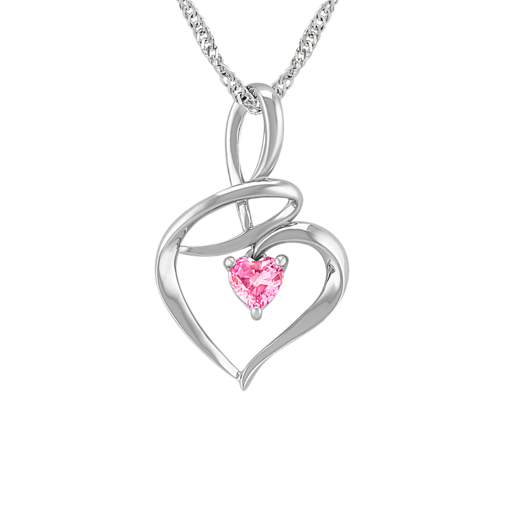 Heart Shaped Pink Natural Sapphire and Sterling Silver Heart Pendant (18 in)