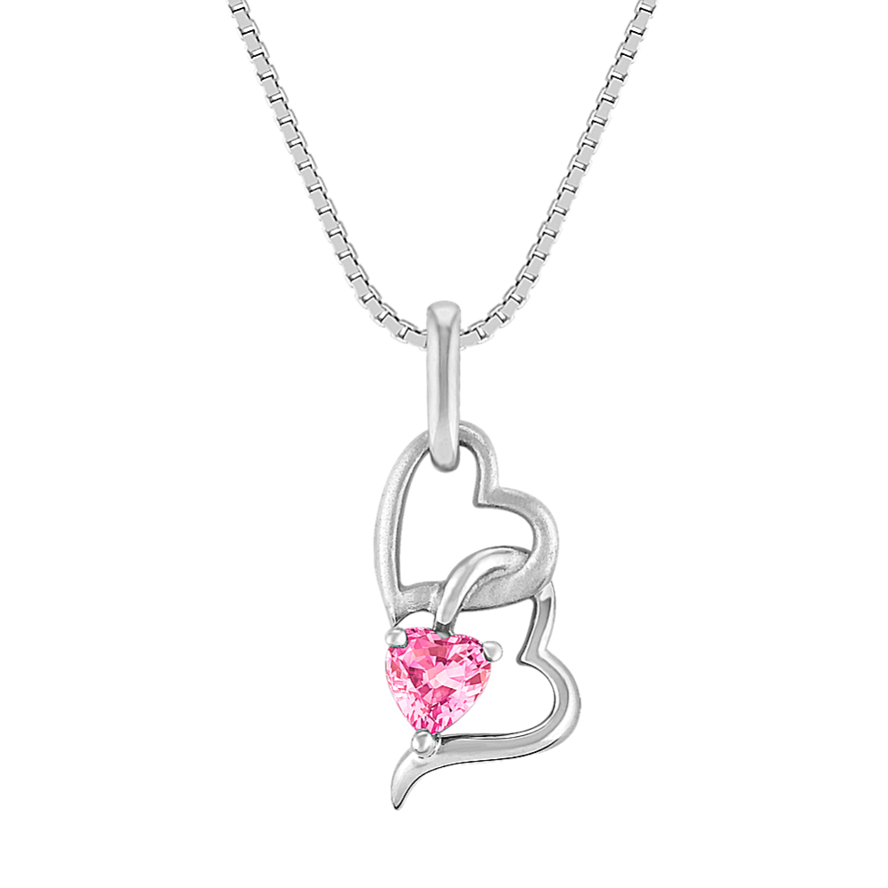 Heart-Shaped Pink Sapphire and Sterling Silver Heart Pendant (20 in)