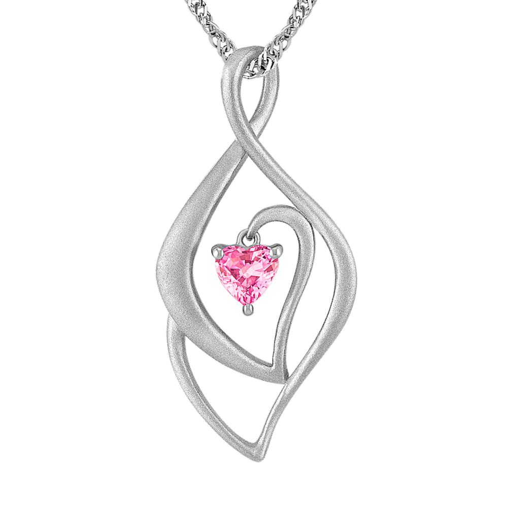 Heart-Shaped Pink Sapphire and Sterling Silver Pendant (18 in)