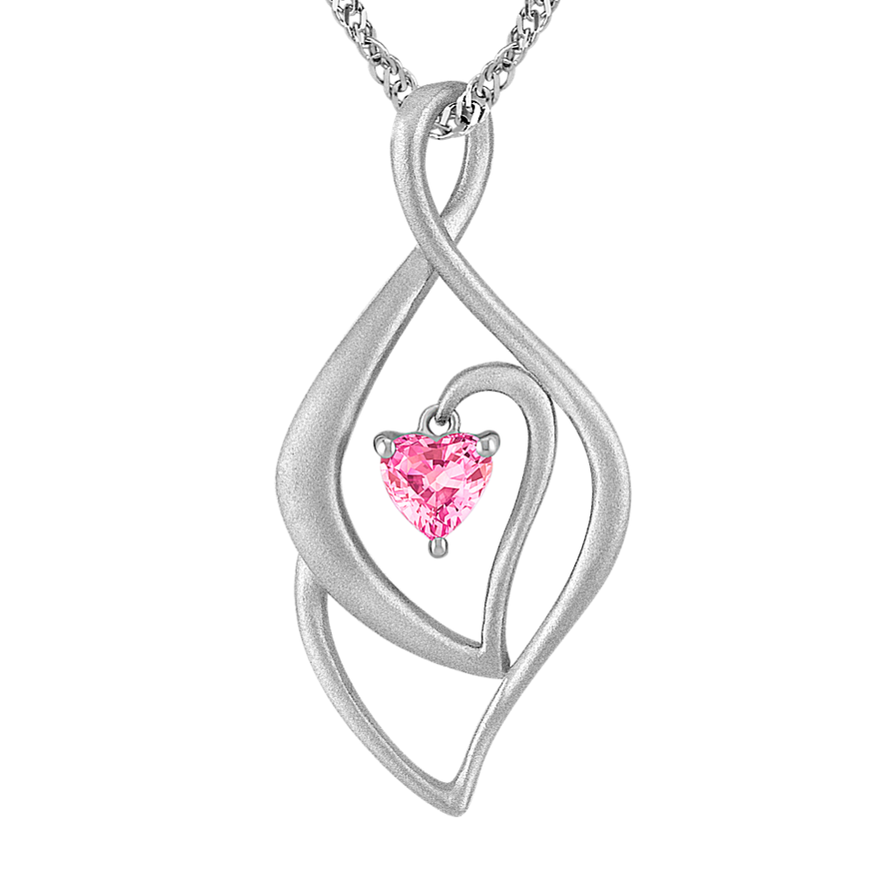 Heart-Shaped Pink Sapphire and Sterling Silver Pendant (18'')
